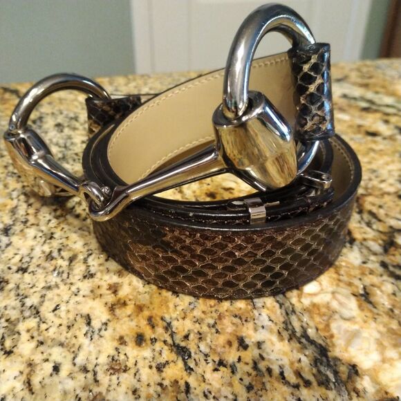 Via Spiga Women's Snake Print Leather Belt Size M-XL Adjustable Belt Buckle - Picture 2 of 16